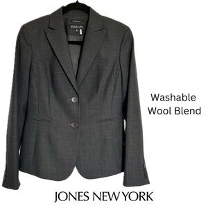 Jones New York Charcoal Washable Stretch Wool Blazer Platinum Collection Size 6